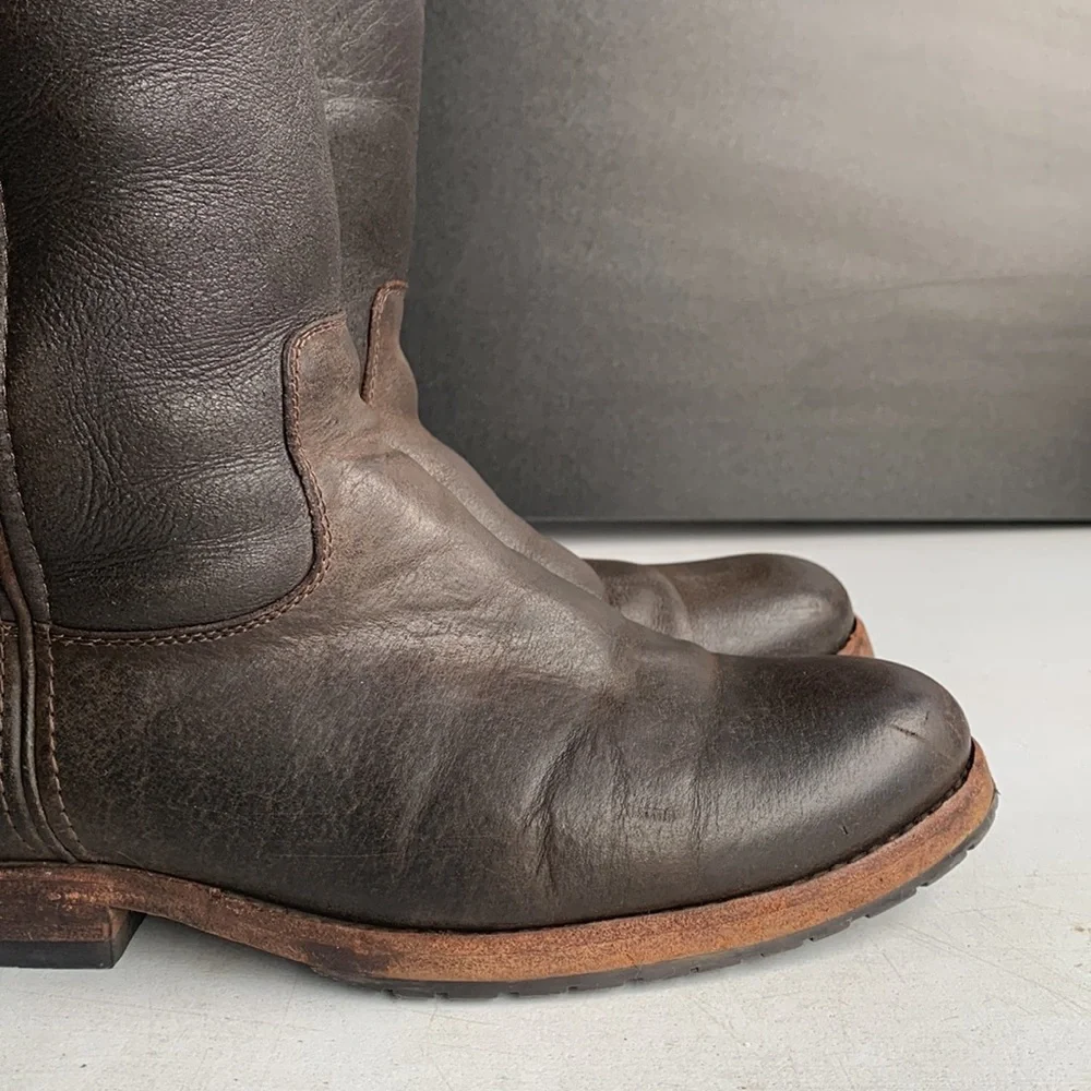 Frye Melissa Button Tall Riding Boots Women’s Size 6 Brown Leather Shearling‎